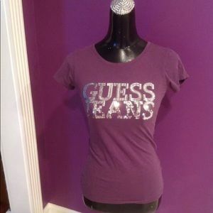 Guess Jeans Purple Shirt with Silver Sequins M